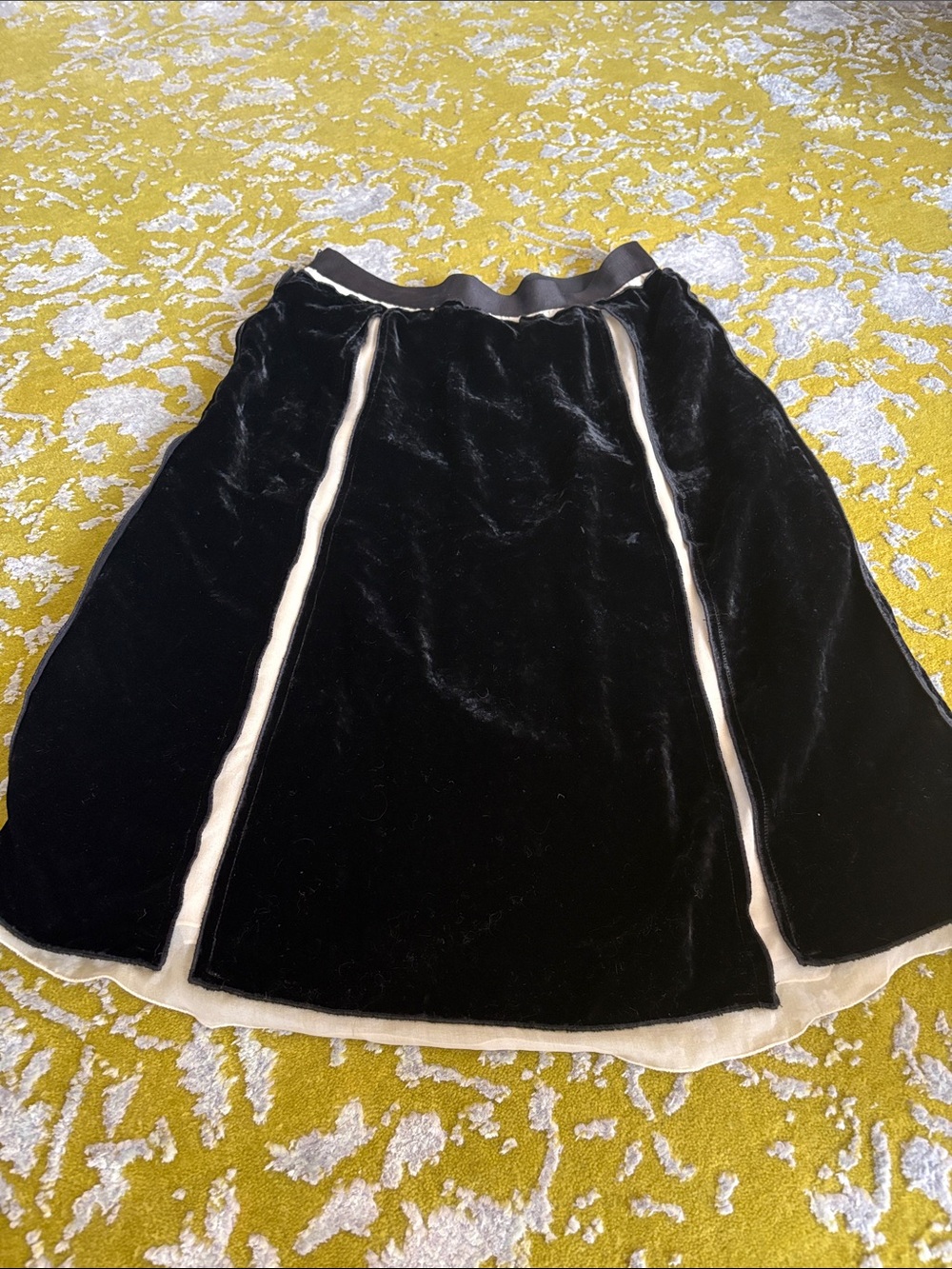 Dolce & Gabbana Black Velvet A-Line Skirt with Cream Trim Panels